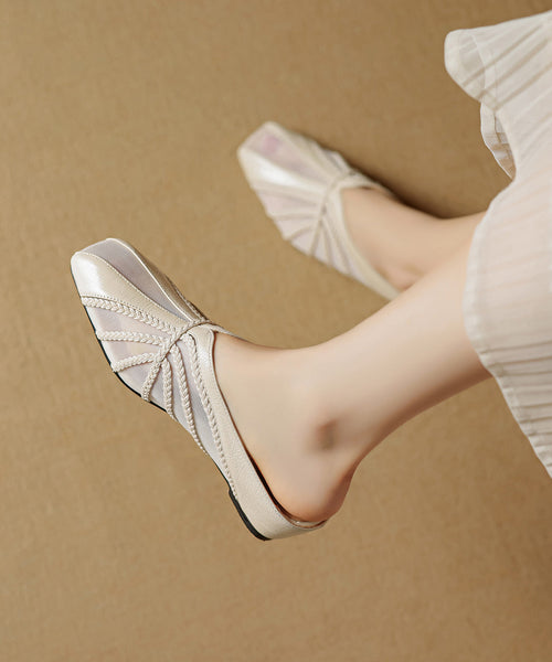 Gold Tulle Wedge Splicing Slide Cowhide Chic Sandals Leather FashionChic