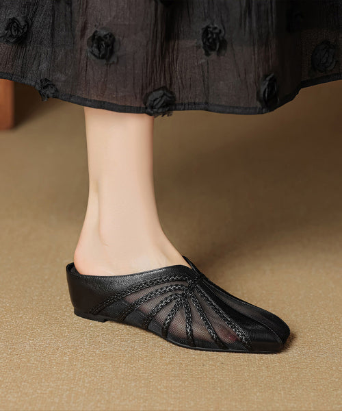 Gold Tulle Wedge Splicing Slide Cowhide Chic Sandals Leather FashionChic