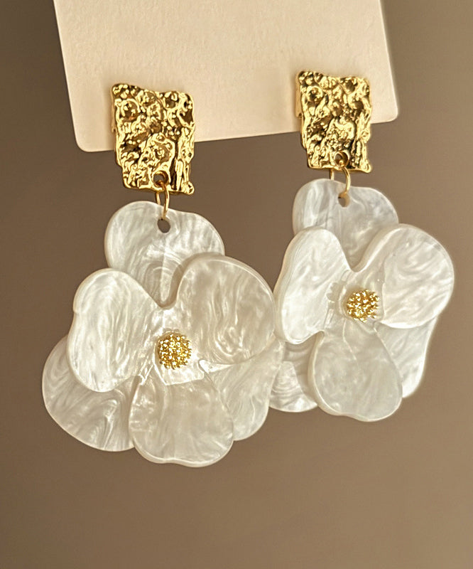 Chic White Acrylic Floral Drop Earrings WZ015 ABC