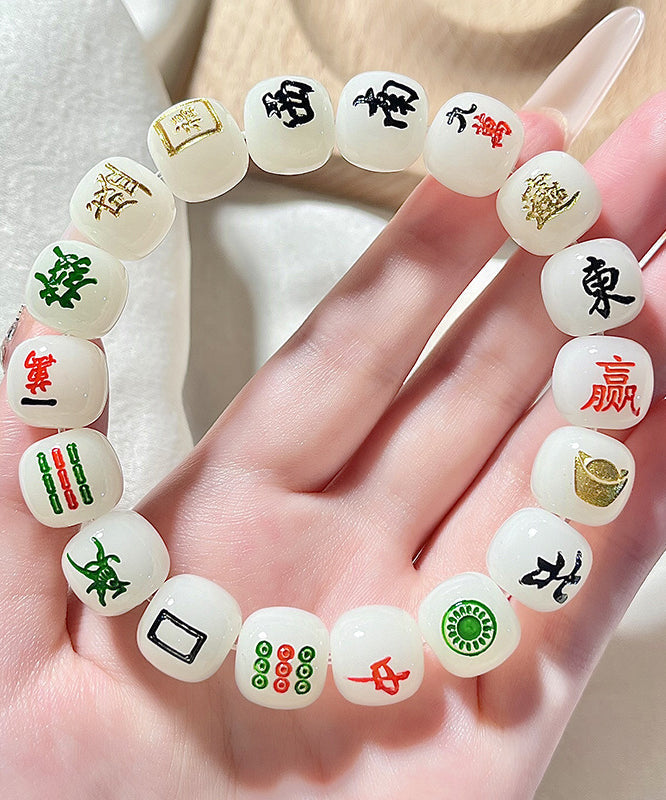 Alloy Mahjong Chain Buddhist Chic Bead White Bracelet FashionChic
