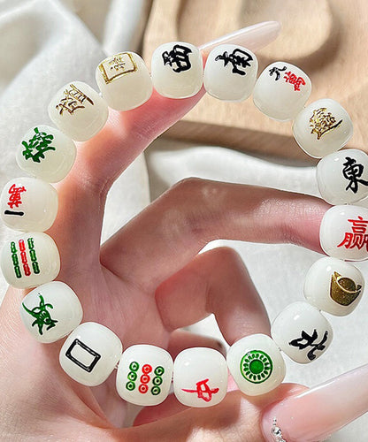 Alloy Mahjong Chain Buddhist Chic Bead White Bracelet FashionChic