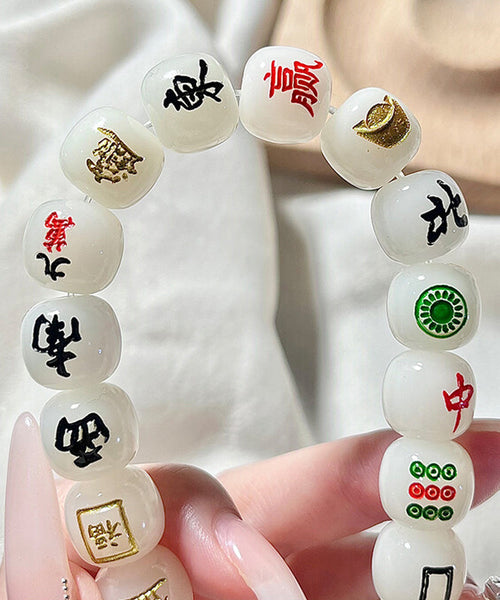 Alloy Mahjong Chain Buddhist Chic Bead White Bracelet FashionChic