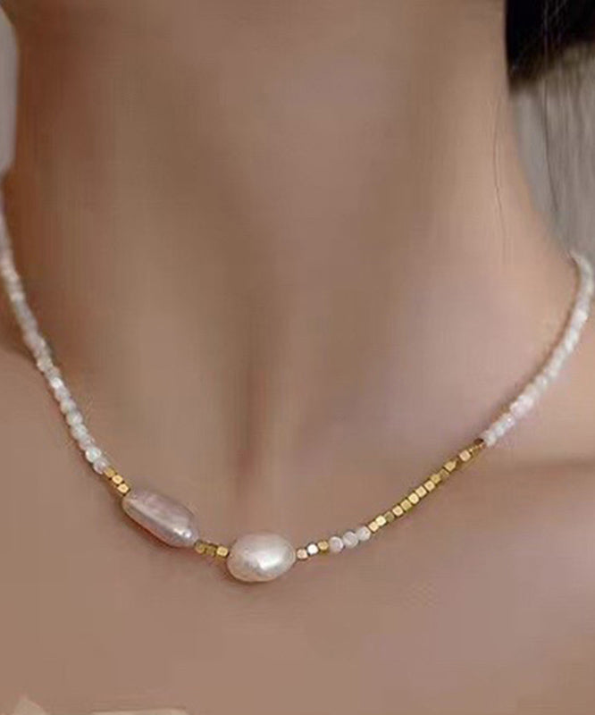 Chic White Alloy Pearl Gratuated Bead Necklace WF012 JEW-NLC241111