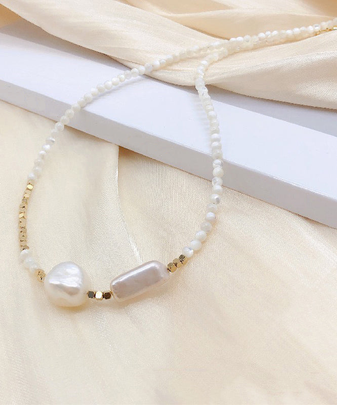 Chic White Alloy Pearl Gratuated Bead Necklace WF012 JEW-NLC241111