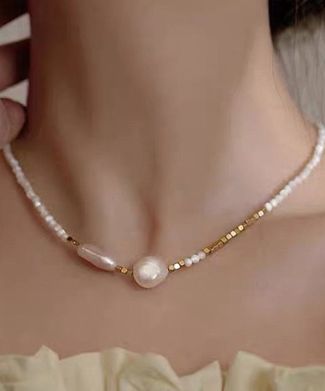 Chic White Alloy Pearl Gratuated Bead Necklace WF012 JEW-NLC241111