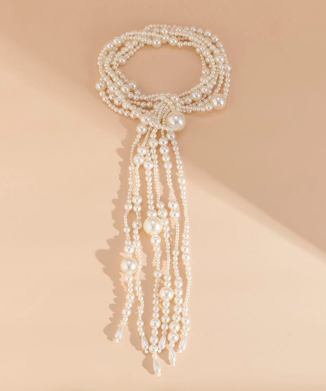 Chic White Alloy Pearl Tassel Locket Necklace YI007 ABC