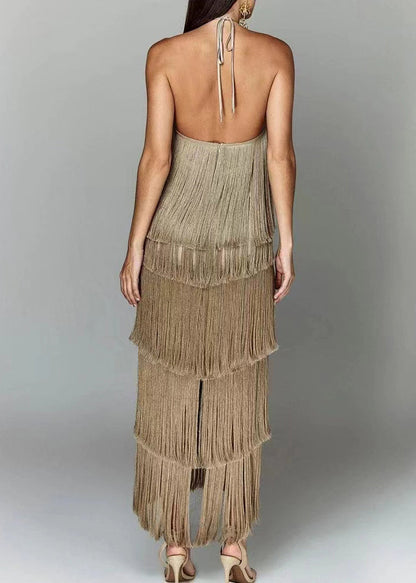 Halter Backless Tasseled Chic White Summer Dress FashionChic