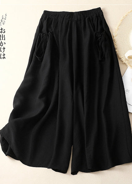 Pockets Leg Chic Cotton Pants Wide Waist Summer Elastic White FashionChic