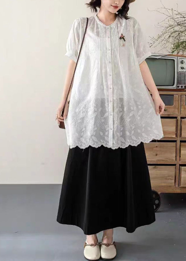 Embroidered Chic Long Blouses Summer White Cotton FashionChic