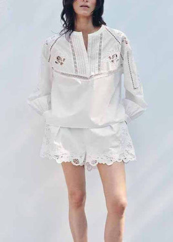 Out Fall Cotton Embroidered Set Hollow White Two Chic Piece FashionChic