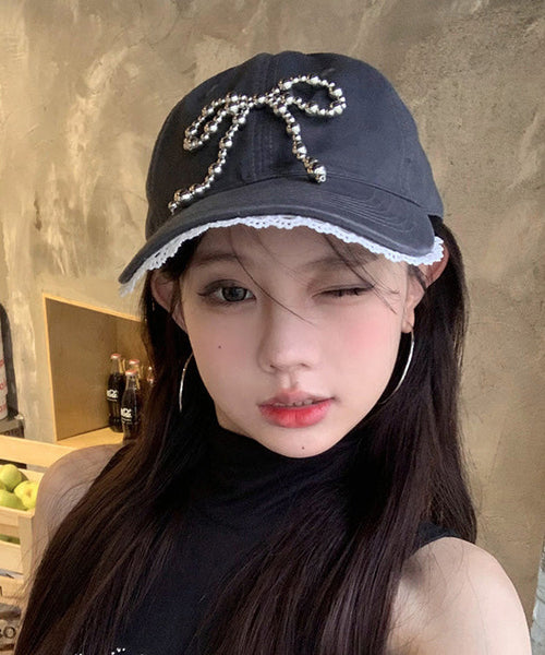 Hat White Bow Cap Lace Versatile Chic Baseball FashionChic