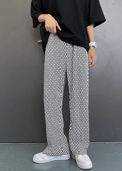Spring Chic White Men Plaid Long Pants Oversized FashionChic