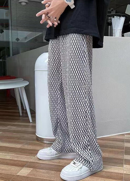 Spring Chic White Men Plaid Long Pants Oversized FashionChic