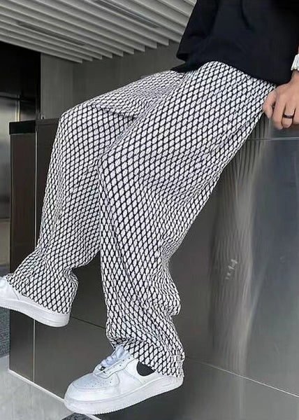 Spring Chic White Men Plaid Long Pants Oversized FashionChic