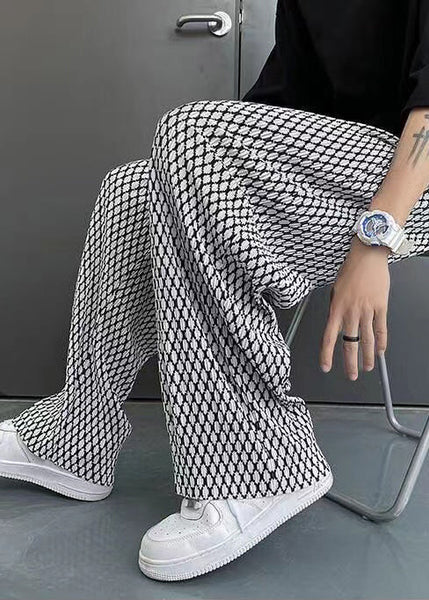Spring Chic White Men Plaid Long Pants Oversized FashionChic