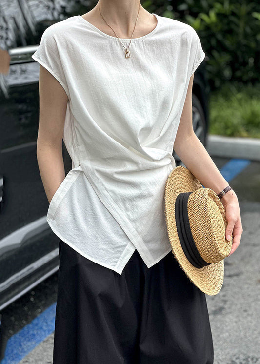 Chic White Patchwork Button T Shirt Short Sleeve QE058 HS-STP240925