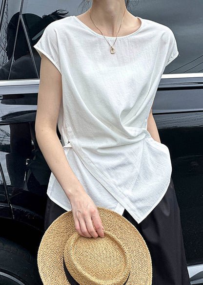 Chic White Patchwork Button T Shirt Short Sleeve QE058 HS-STP240925