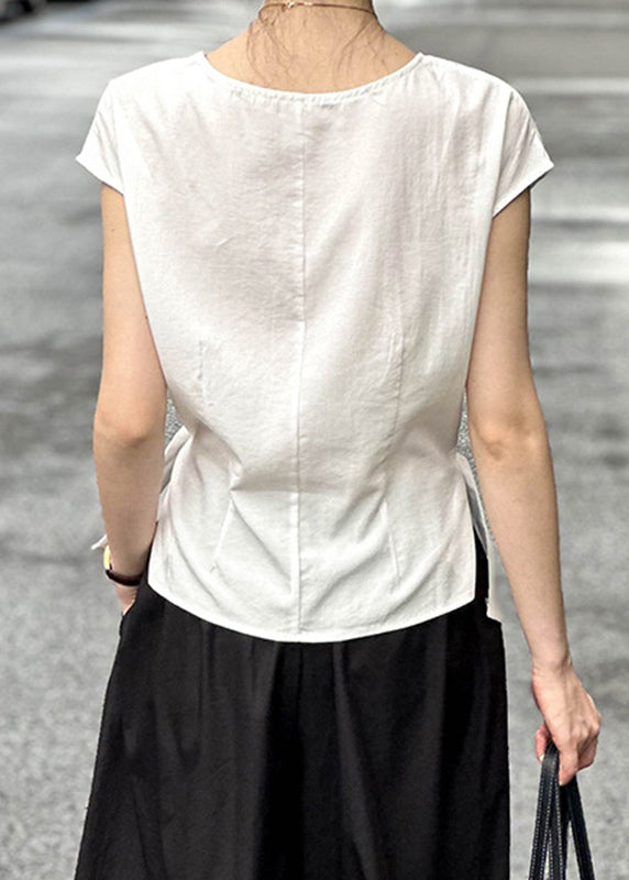 Chic White Patchwork Button T Shirt Short Sleeve QE058 HS-STP240925