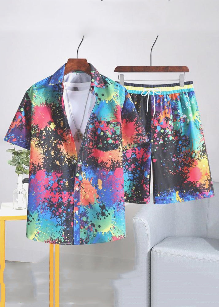 Chic White Print Elastic Waist Cotton Mens Two Piece Set Summer HG060 Men-Silk-MENTS240725