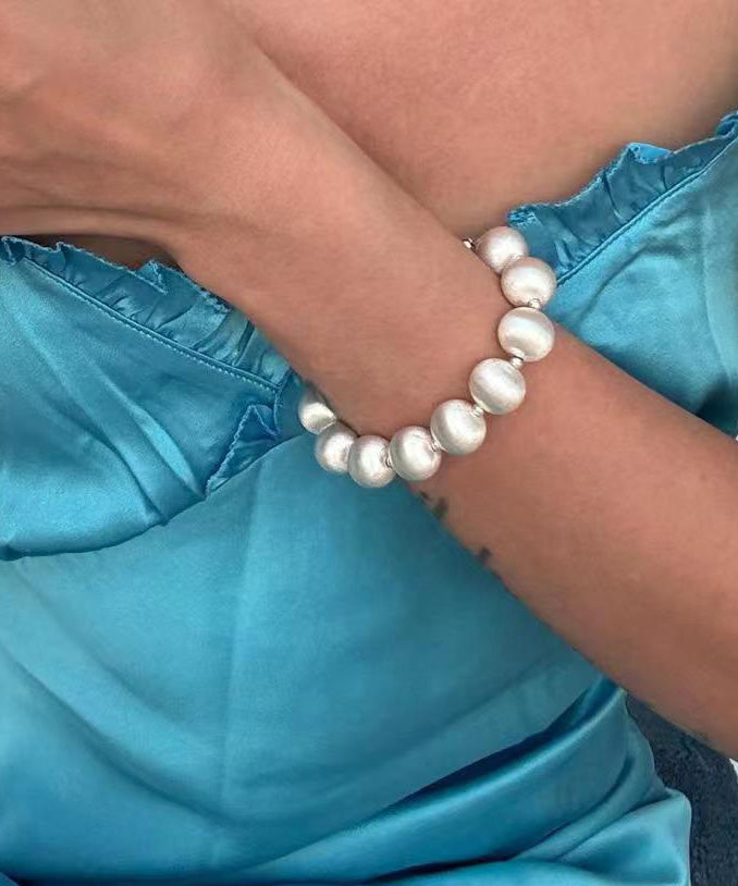 Chic White Stainless Steel Silk Brushed Pearl Chain Bracelet WO007 JEW-BRA241109