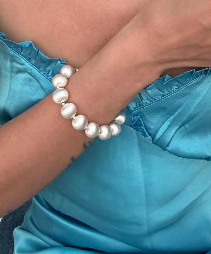 Chic White Stainless Steel Silk Brushed Pearl Chain Bracelet WO007 JEW-BRA241109