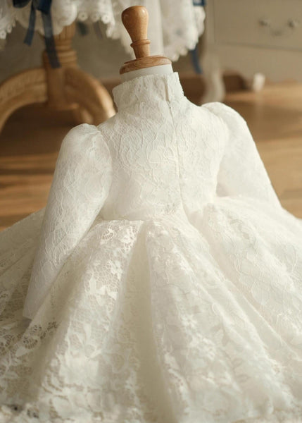 Chic White Stand Collar Button Lace Girls Maxi Dress Spring YS025 ABC