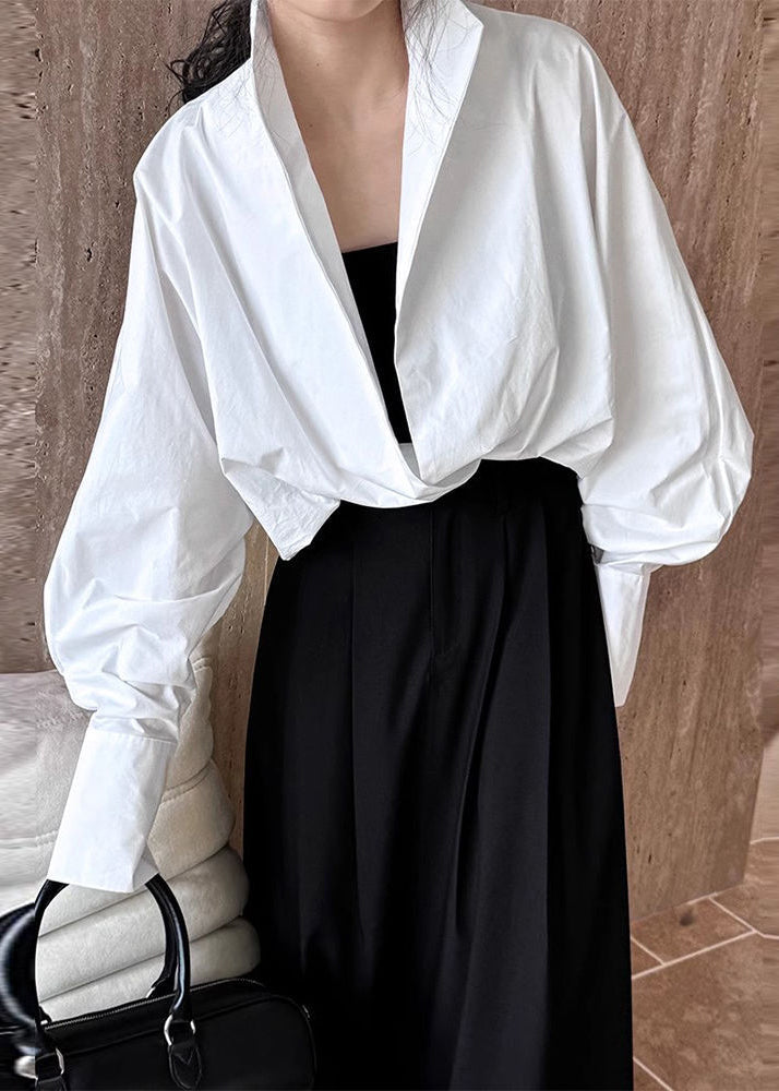 Spring Stand White Shirts Collar Chic Solid FashionChic