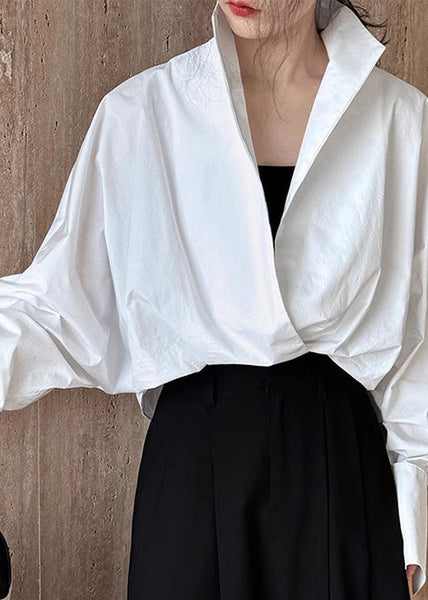 Spring Stand White Shirts Collar Chic Solid FashionChic