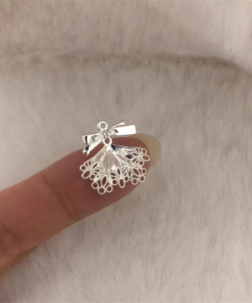 Silver Earrings White Lace Chic Sterling Alloy Stud Bow Patchwork FashionChic