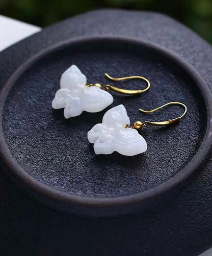 Chic White Sterling Silver Overgild Jade Butterfly Drop Earrings QU032 JEW-EAR241007