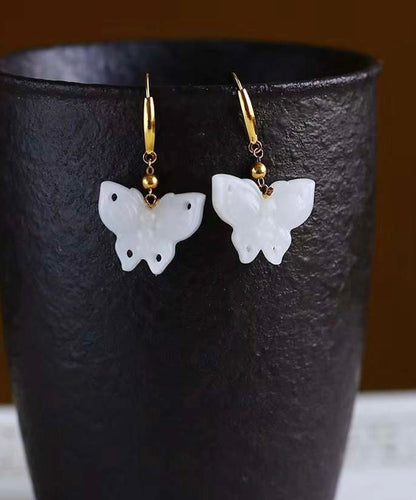 Chic White Sterling Silver Overgild Jade Butterfly Drop Earrings QU032 JEW-EAR241007