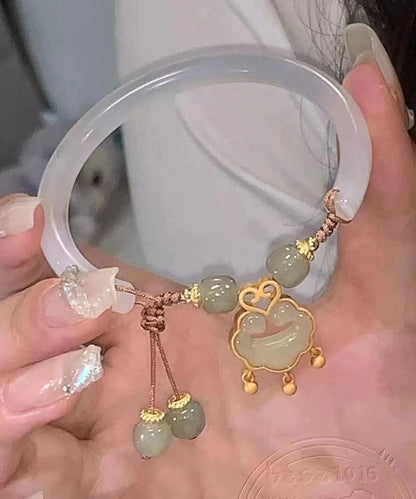 Chic White Sterling Silver Overgild Jade Safe Lock Tassel Bangle QJ025 JEW-BAN241021