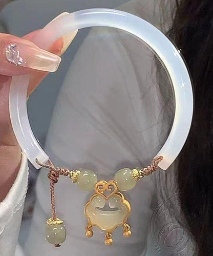 Chic White Sterling Silver Overgild Jade Safe Lock Tassel Bangle QJ025 JEW-BAN241021
