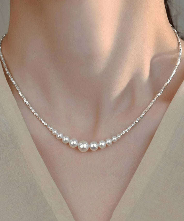 Chic White Sterling Silver Pearl Broken Silver Princess Necklace YA005 ABC