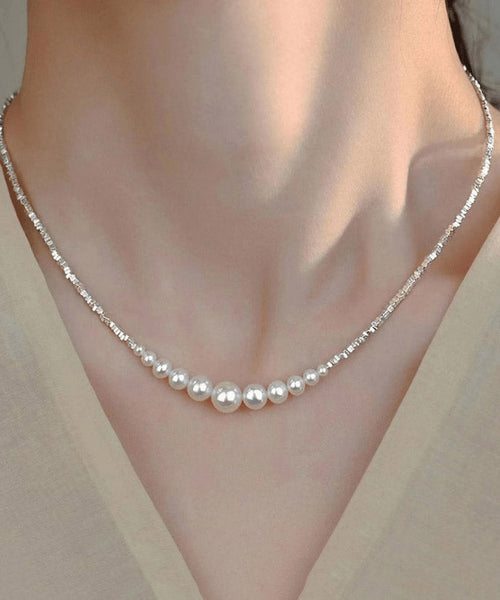 Chic White Sterling Silver Pearl Broken Silver Princess Necklace YA005 ABC