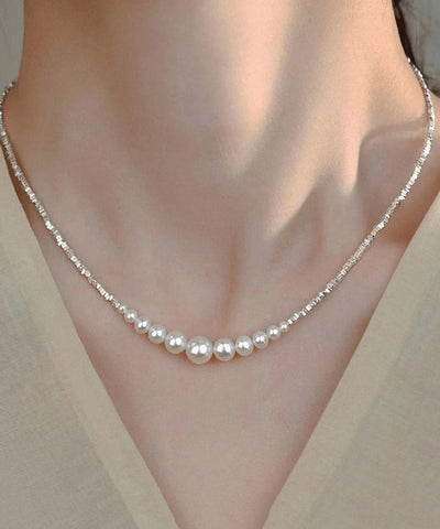 Chic White Sterling Silver Pearl Broken Silver Princess Necklace YA005 ABC