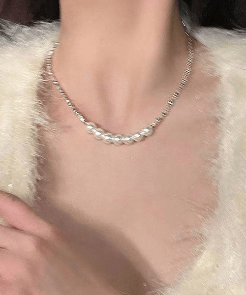 Chic White Sterling Silver Pearl Broken Silver Princess Necklace YA005 ABC