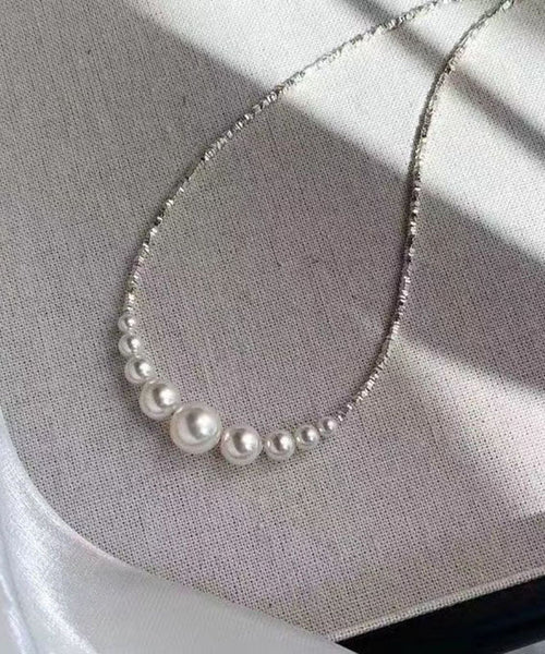 Chic White Sterling Silver Pearl Broken Silver Princess Necklace YA005 ABC