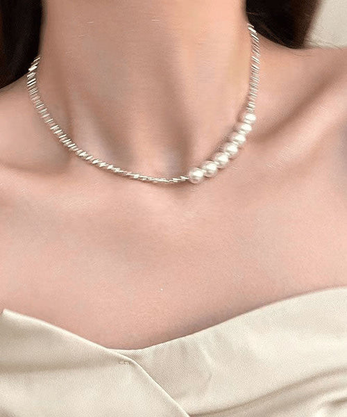 Chic White Sterling Silver Pearl Broken Silver Princess Necklace YA005 ABC