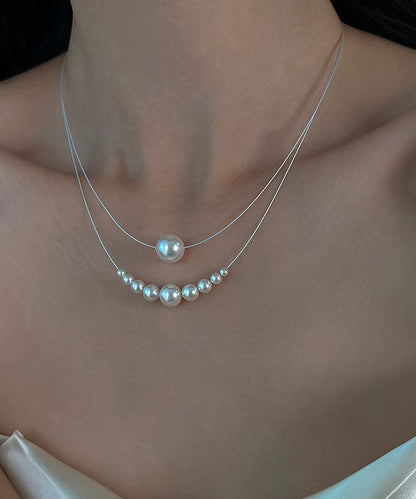 Chic White Sterling Silver Pearl Double Layered Two Piece Set Pendant Necklace YR013 ABC