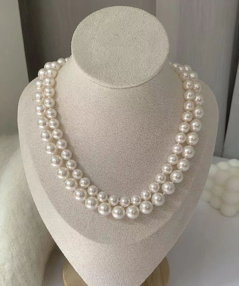 Chic White Sterling Silver Pearl Gratuated Bead Necklac Two Piece Set DF1021 Ada Fashion