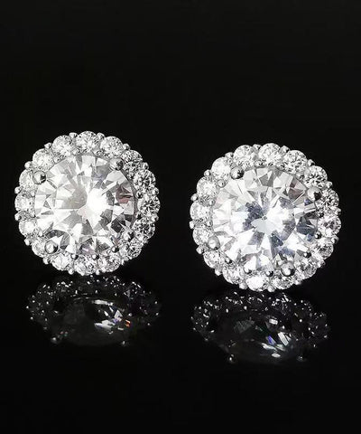 Men Sterling White Stud Earrings Chic Silver Zircon FashionChic