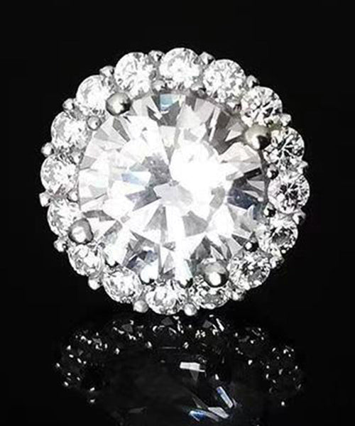 Men Sterling White Stud Earrings Chic Silver Zircon FashionChic