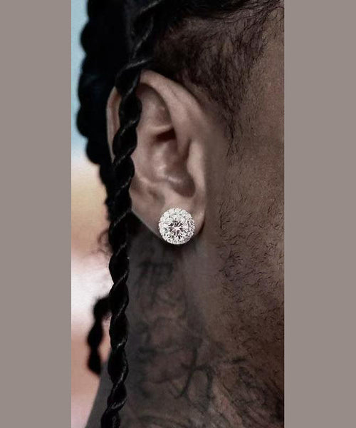 Men Sterling White Stud Earrings Chic Silver Zircon FashionChic