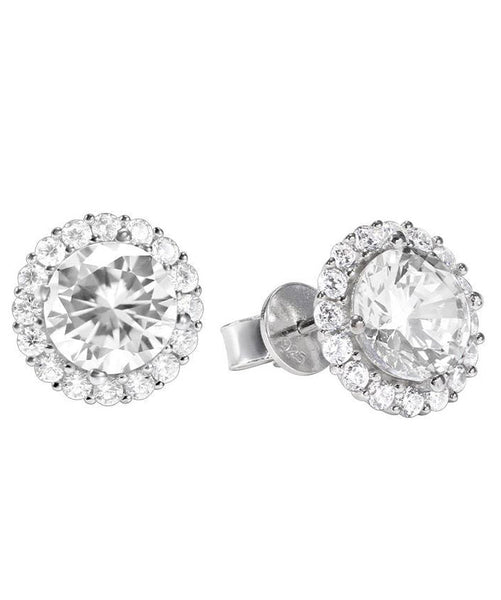 Men Sterling White Stud Earrings Chic Silver Zircon FashionChic