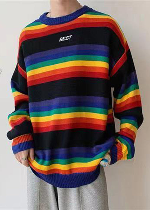 Chic White Striped Cozy Knit Men Sweaters O Neck Winter QF030 MENSW241016