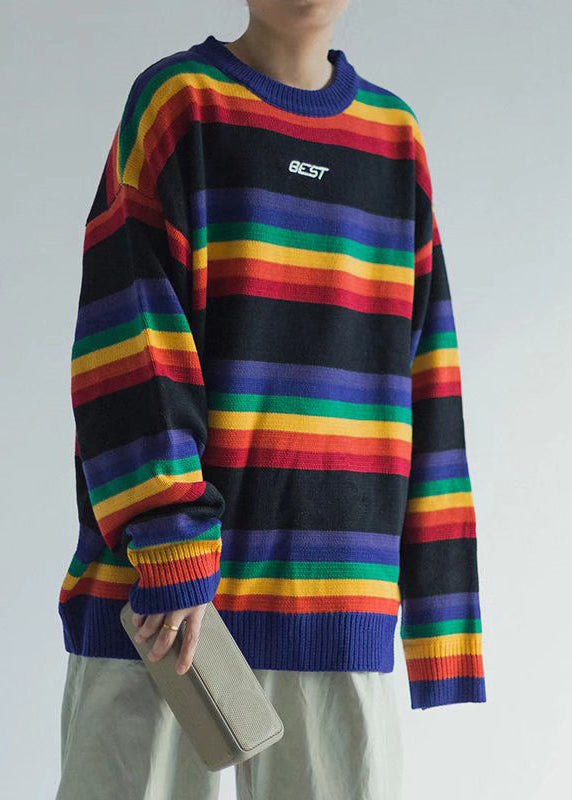 Chic White Striped Cozy Knit Men Sweaters O Neck Winter QF030 MENSW241016