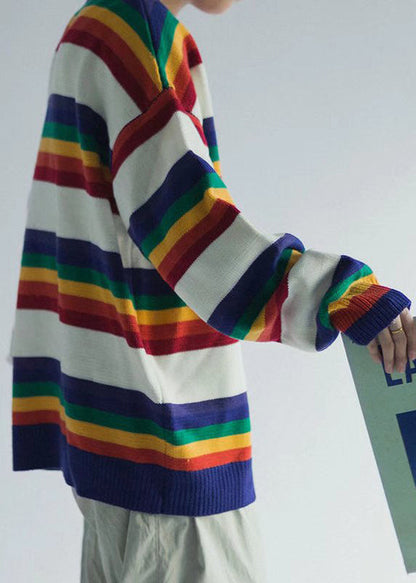 Chic White Striped Cozy Knit Men Sweaters O Neck Winter QF030 MENSW241016