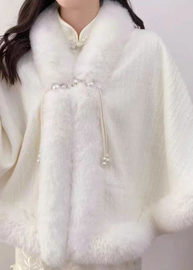 Chic White Tassel Fur Collar Patchwork Warm Fleece Cape Winter WO023 HS-CTS241109