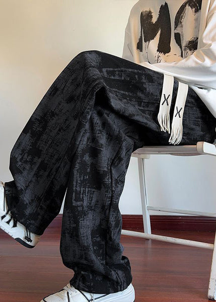 Chic White Tie Dye Elastic Waist Warm Fleece Men Pants Winter WA054 MENP241110